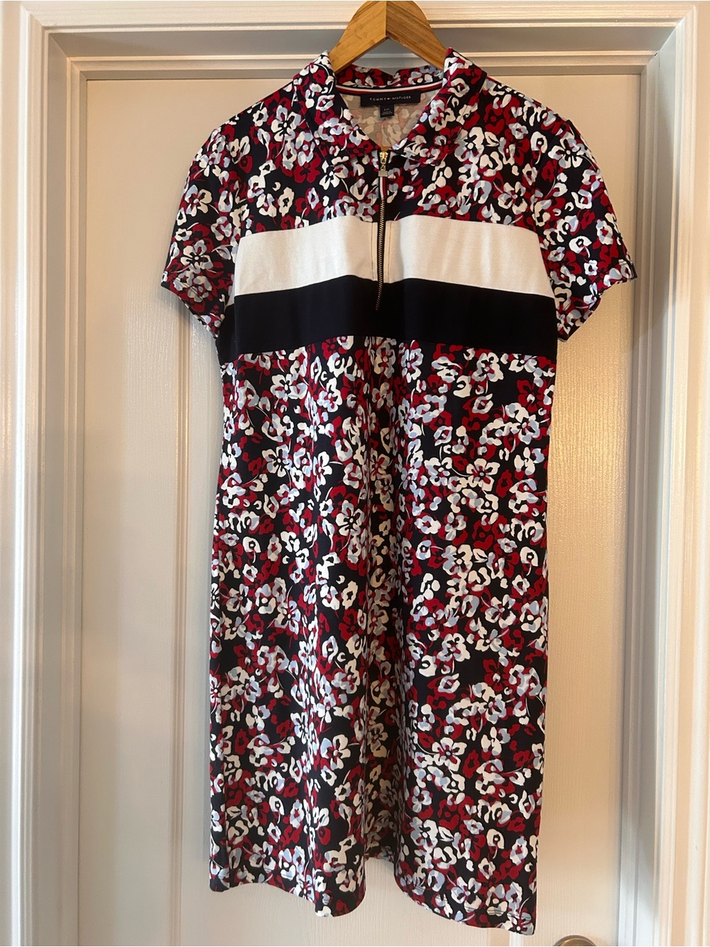 Tommy Hilfiger Red, Black & White Floral Zip Polo
